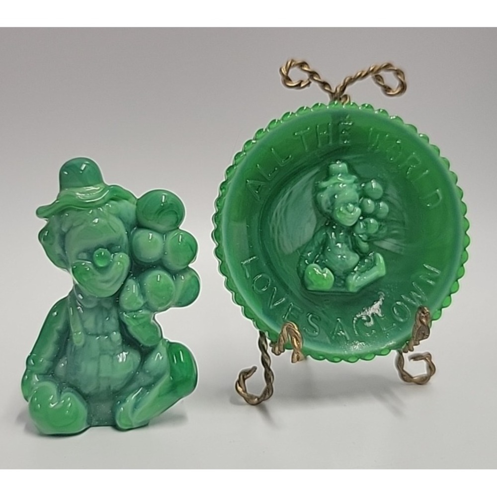 Vtg Mosser Glass Pee Wee Clown B Green‎ Milk Matching All the World Plate